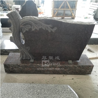 Tan Brown Granite Carved Tree Trunk Double Monument