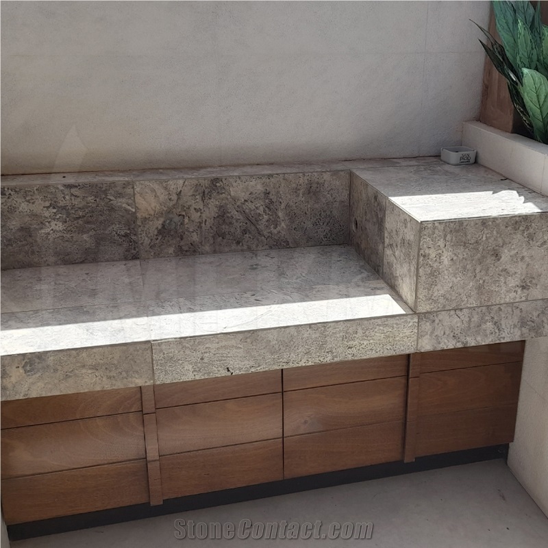 Silver Grey Travertine Tile, Honed & Filled