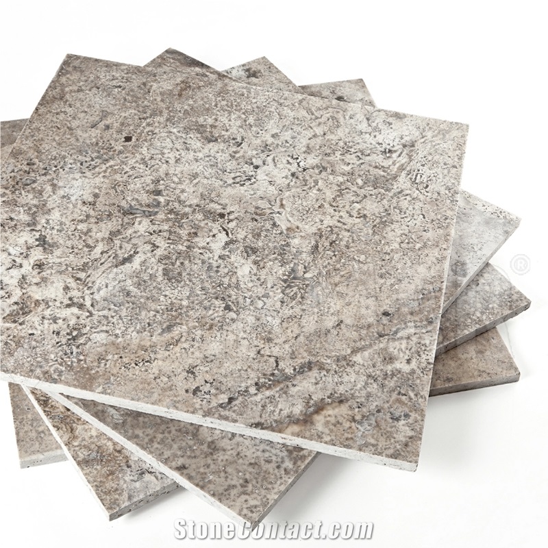 Silver Grey Travertine Tile, Honed & Filled