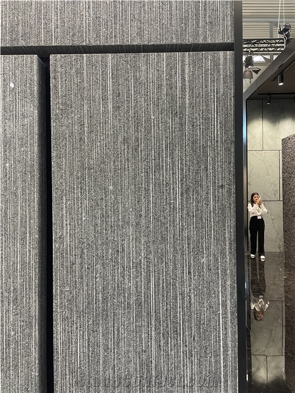 Chiseled And Sanded Natanz Black Granite Slab Lineal Plus Design Slabs