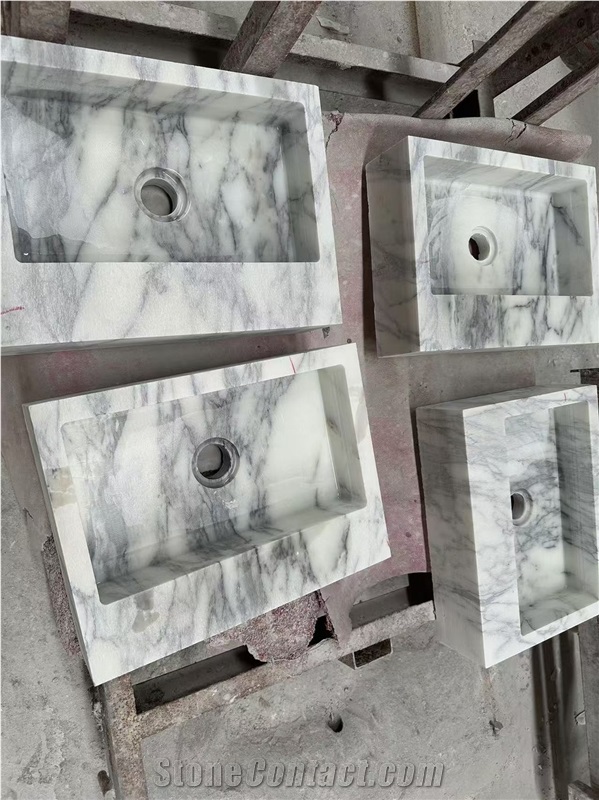 YDSTONE Natural White Arabescato Marble Square Sinks