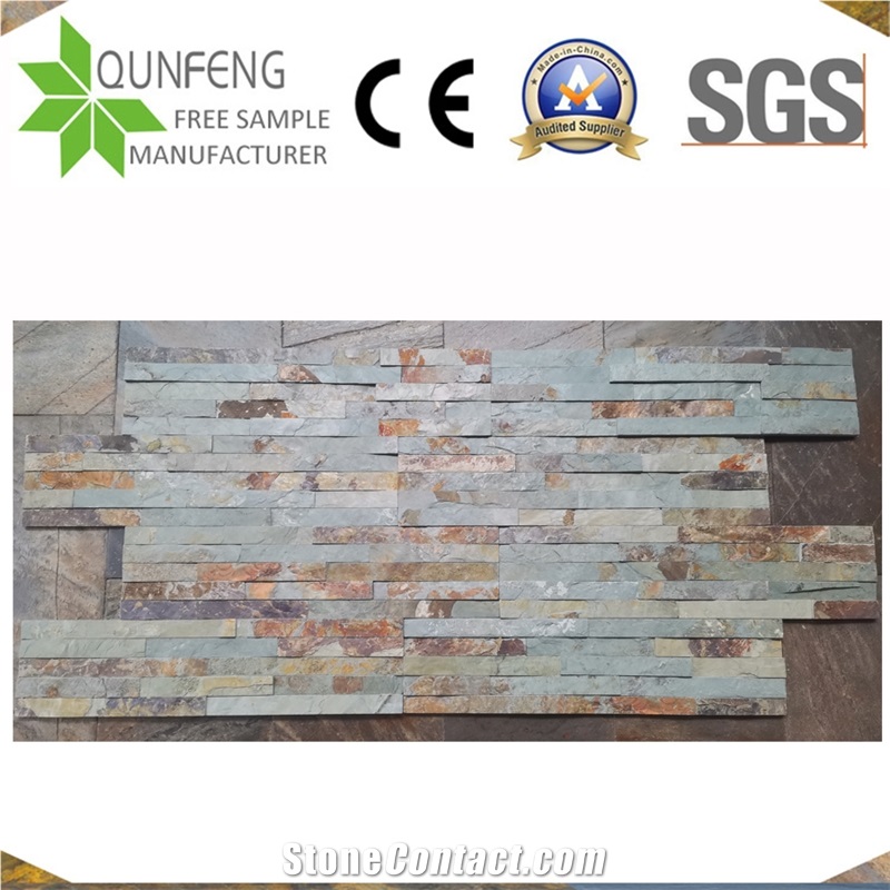 China 15*60CM Green&Rusty Slate Wall Panel Stone Veneer