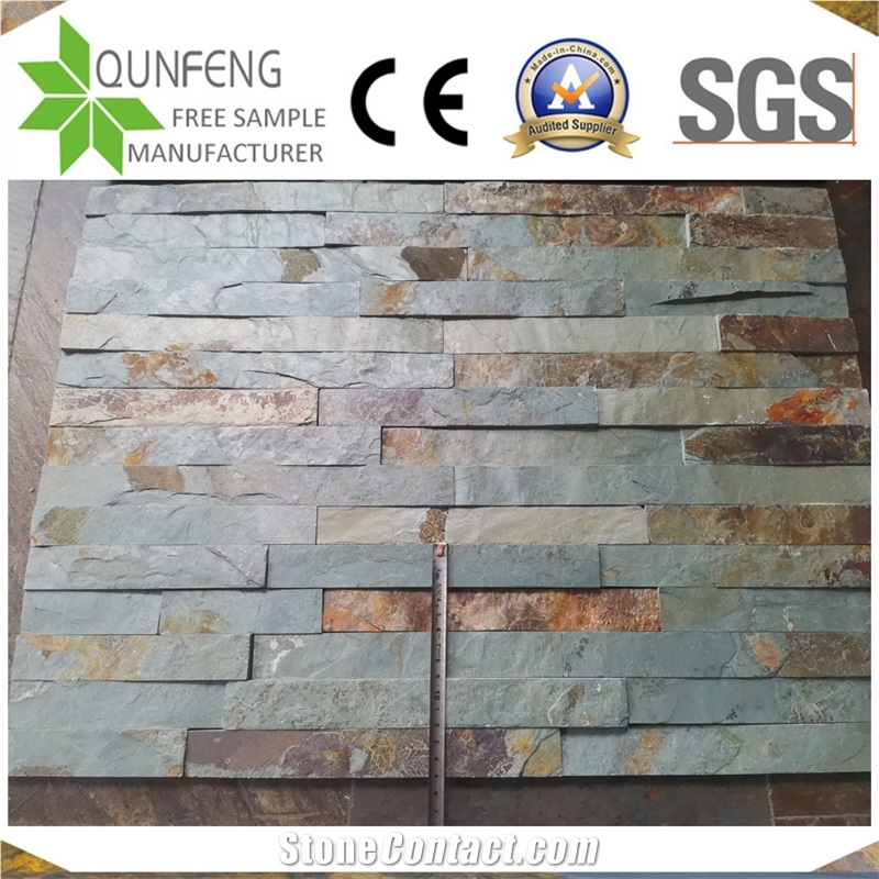 China 15*60CM Green&Rusty Slate Wall Panel Stone Veneer
