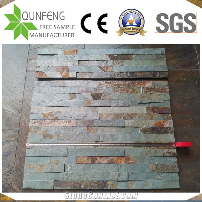 China 15*60CM Green&Rusty Slate Wall Panel Stone Veneer