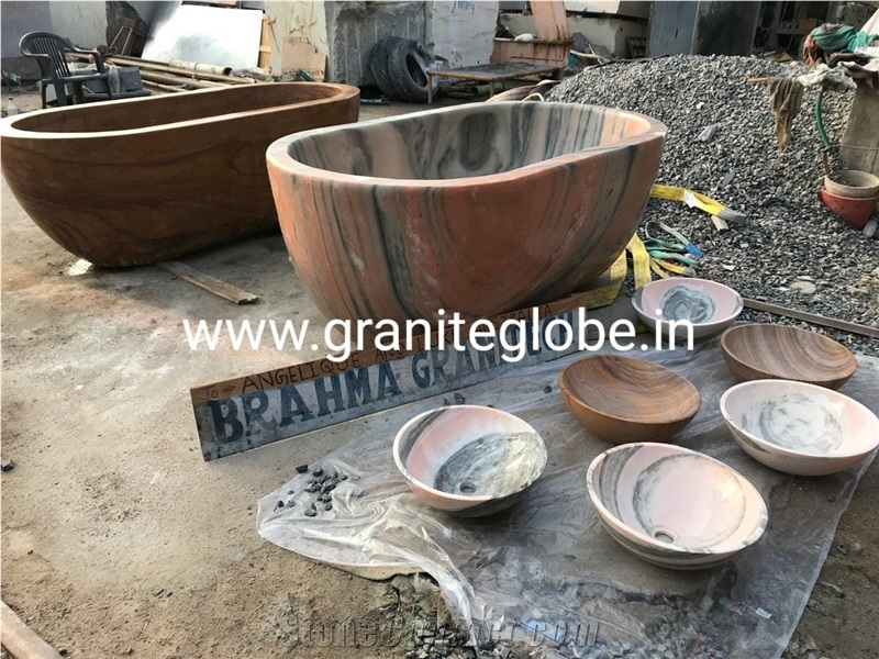 Paloda Pink Marble Carved Sloid Bath Tubs