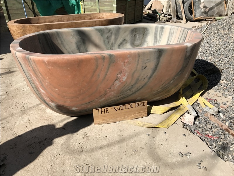 Paloda Pink Marble Carved Sloid Bath Tubs