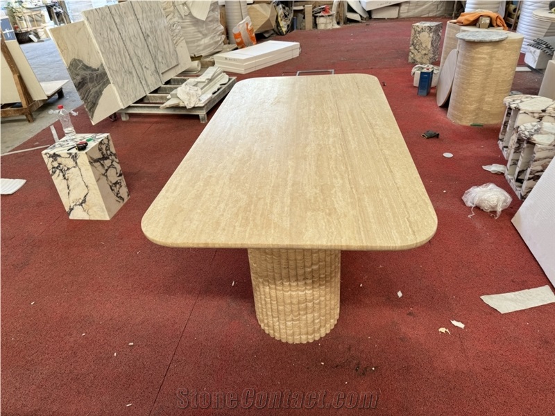 Beige Travertine Rectangule Dinning Table