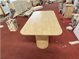 Beige Travertine Rectangule Dinning Table
