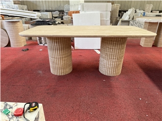 Beige Travertine Rectangule Dinning Table