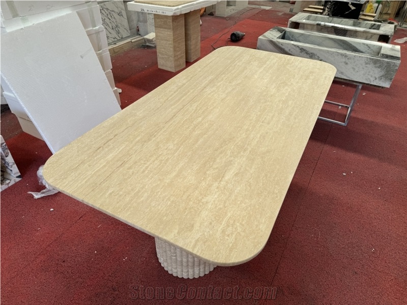 Beige Travertine Rectangule Dinning Table