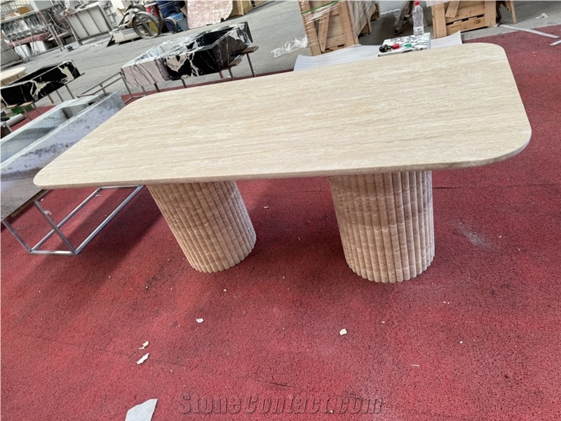 Beige Travertine Rectangule Dinning Table