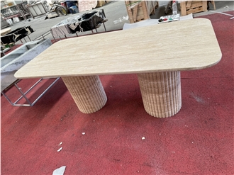 Beige Travertine Rectangule Dinning Table