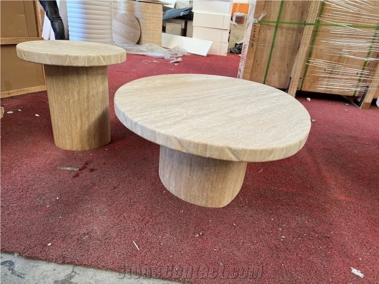 Beige Travertine Set Of Coffee Tables