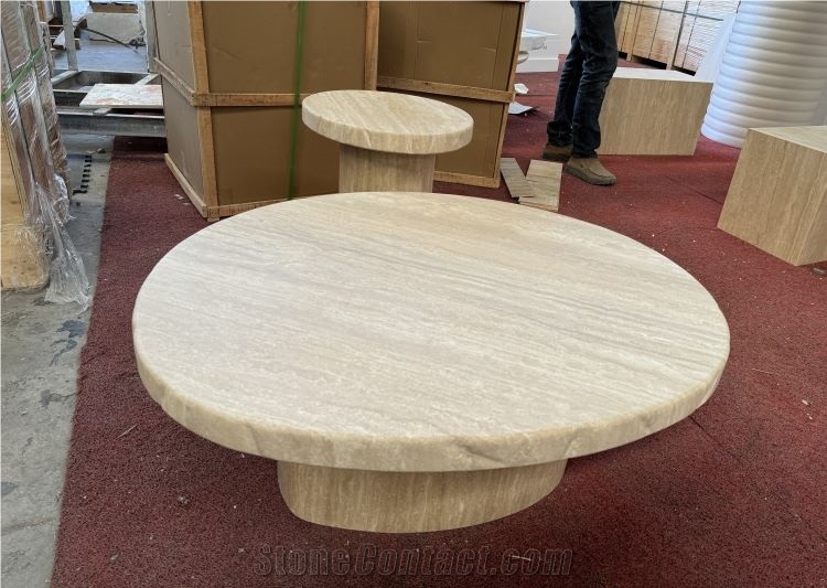 Beige Travertine Set Of Coffee Tables