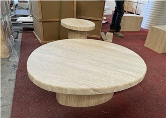 Beige Travertine Set Of Coffee Tables