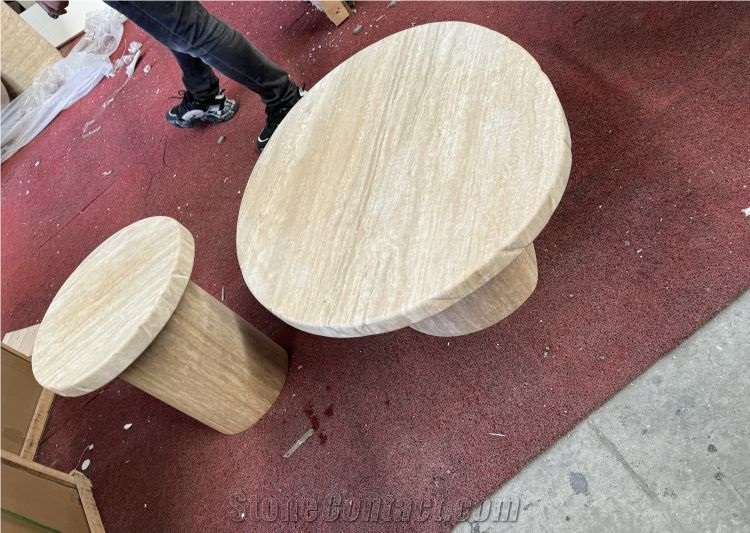 Beige Travertine Set Of Coffee Tables