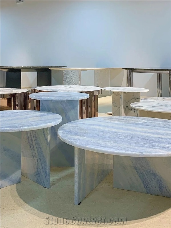 Custom OEM ODM Cristalita Ocean Blue Marble Round Side Tables
