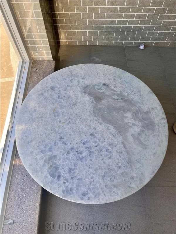Custom OEM ODM Cristalita Ocean Blue Marble Round Side Tables