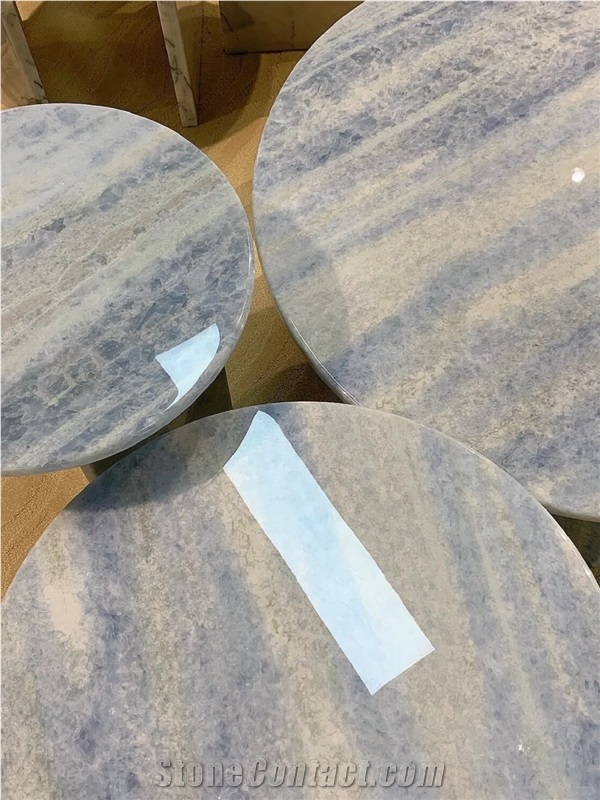 Custom OEM ODM Cristalita Ocean Blue Marble Round Side Tables