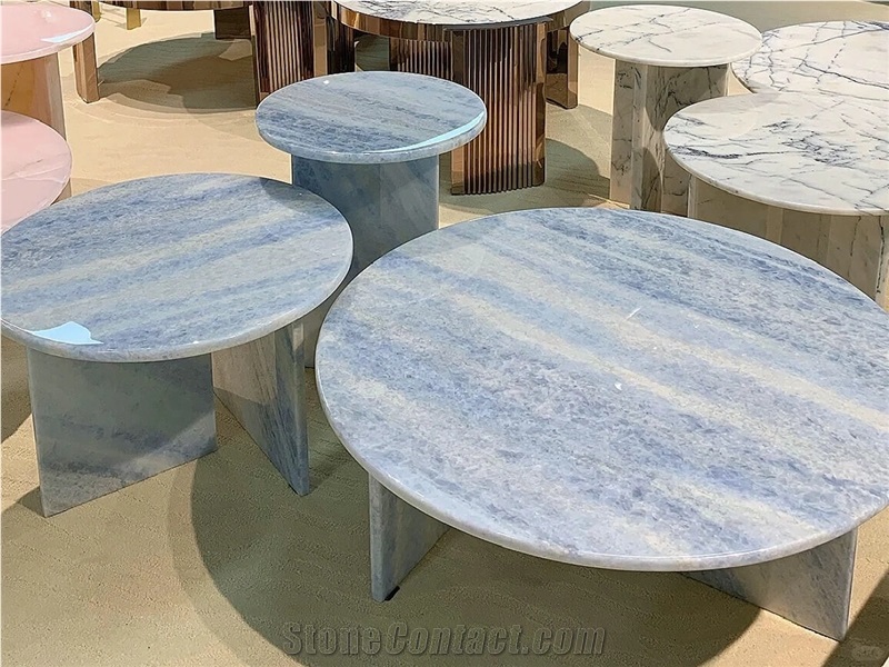 Custom OEM ODM Cristalita Ocean Blue Marble Round Side Tables