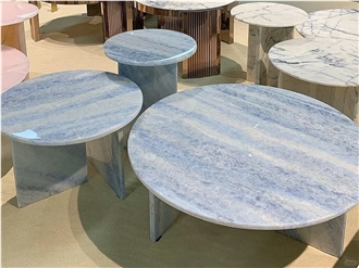 Custom OEM ODM Cristalita Ocean Blue Marble Round Side Tables
