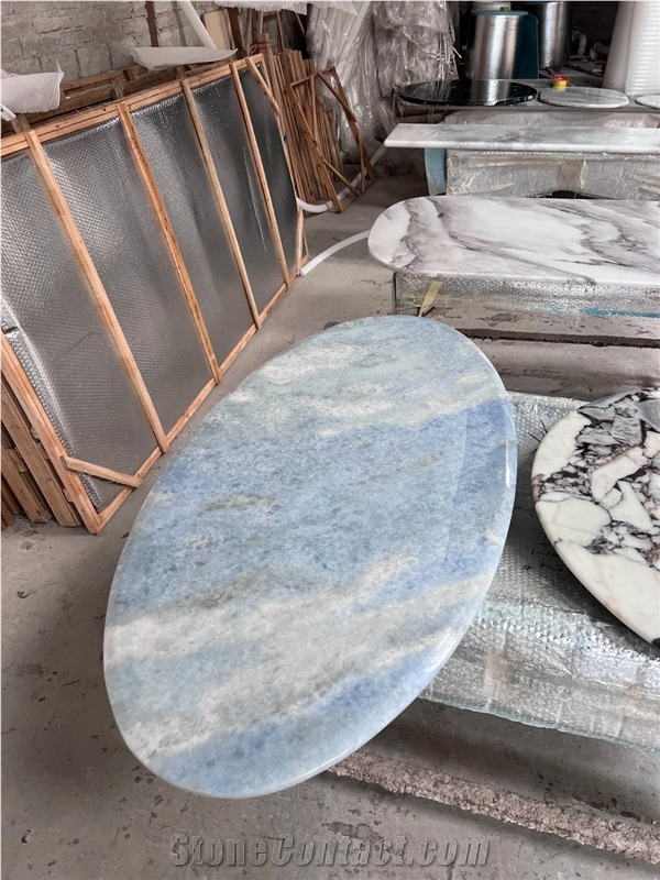 Custom OEM ODM Cristalita Ocean Blue Marble Round Side Tables
