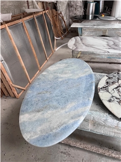 Custom OEM ODM Cristalita Ocean Blue Marble Round Side Tables