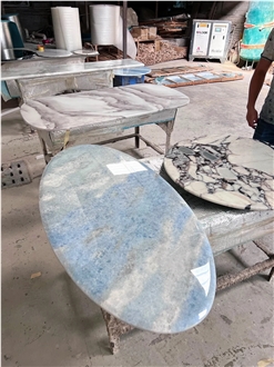 Custom OEM ODM Cristalita Ocean Blue Marble Round Side Tables