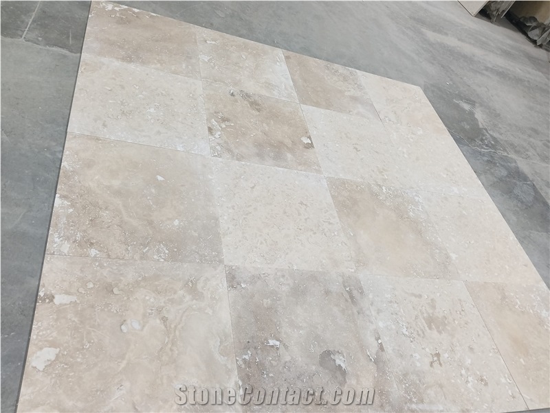 Light Medium Travertine Filled And Honed Tiles
