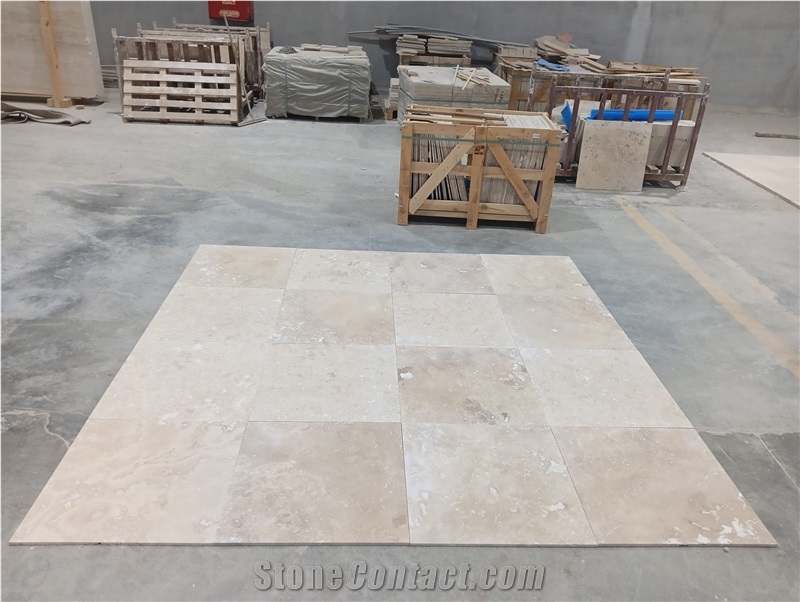 Light Medium Travertine Filled And Honed Tiles
