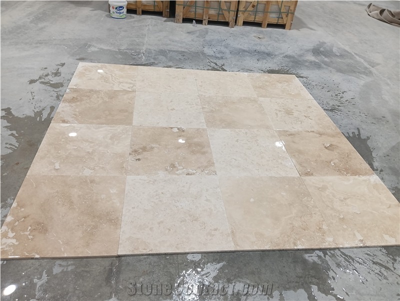 Light Medium Travertine Filled And Honed Tiles