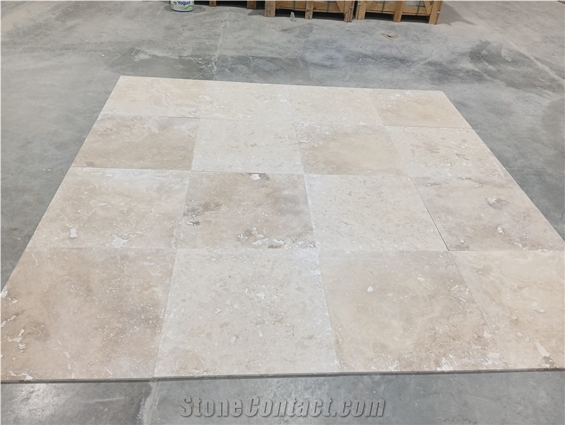 Light Medium Travertine Filled And Honed Tiles