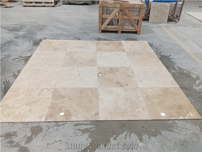 Light Medium Travertine Filled And Honed Tiles