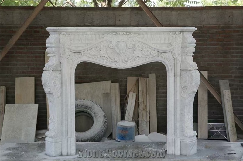 Carved Marble Carrara Modern Fireplace Mantel For Interiors
