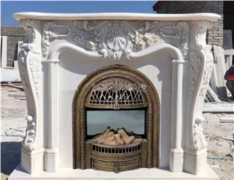 Carved Marble Carrara Modern Fireplace Mantel For Interiors