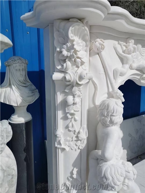 Carved Marble Carrara Modern Fireplace Mantel For Interiors