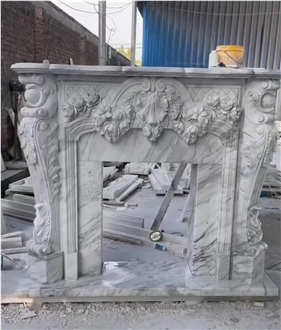 Sculptured Marble Volakas Fireplace Mantel For Interior Home