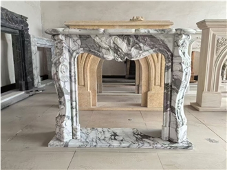 Sculptured Marble Volakas Fireplace Mantel For Interior Home