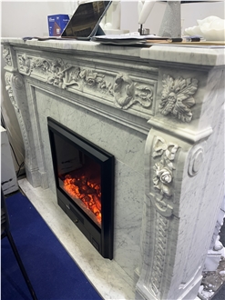 Sculptured Marble Volakas Fireplace Mantel For Interior Home