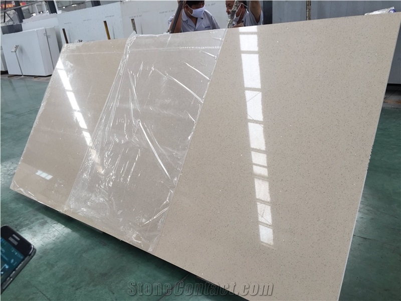 Crystal Sparkle Artificial Beige Starlight Quartz Slabs