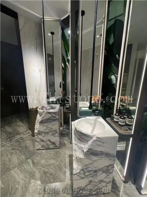 Grey Marble Basin Free Standing Frock Style Pedestal