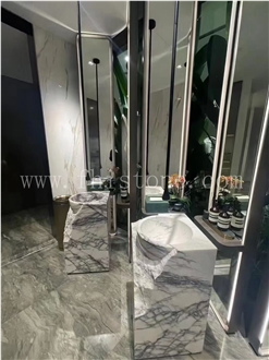 Grey Marble Basin Free Standing Frock Style Pedestal