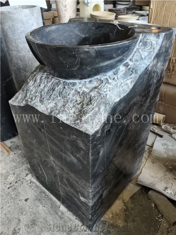 Grey Marble Basin Free Standing Frock Style Pedestal