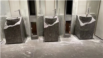 Grey Marble Natural Split Surface Stone Sink Pedestal Grey Marble Natural Split Surface Stone Sink Pedestal