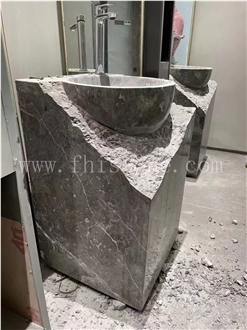 Grey Marble Natural Split Surface Stone Sink Pedestal