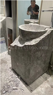 Grey Marble Natural Split Surface Stone Sink Pedestal