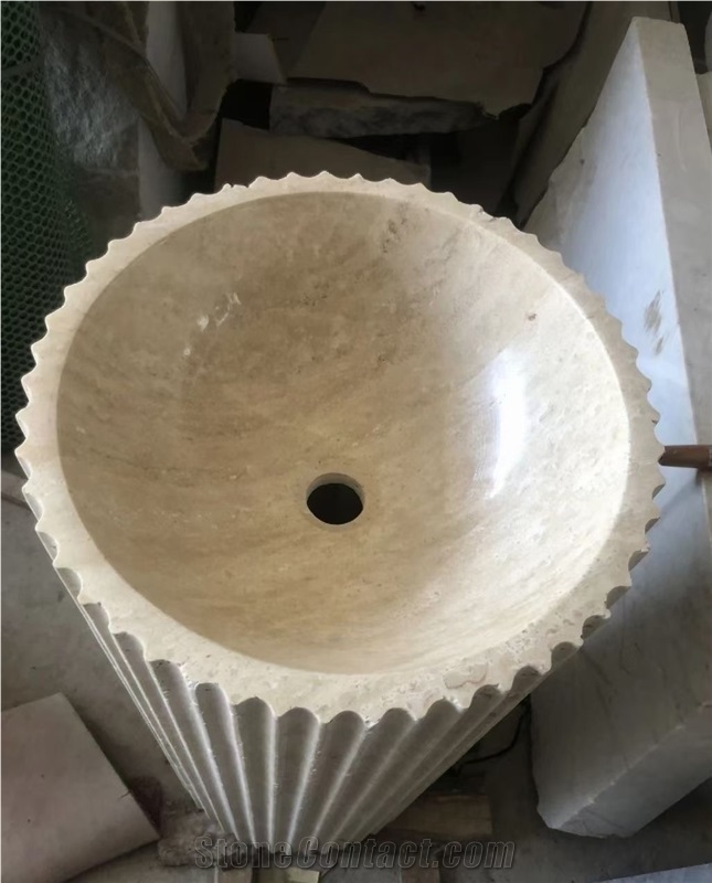 Travertine Wash Basin Pedestal  Bathroom Handcrafted