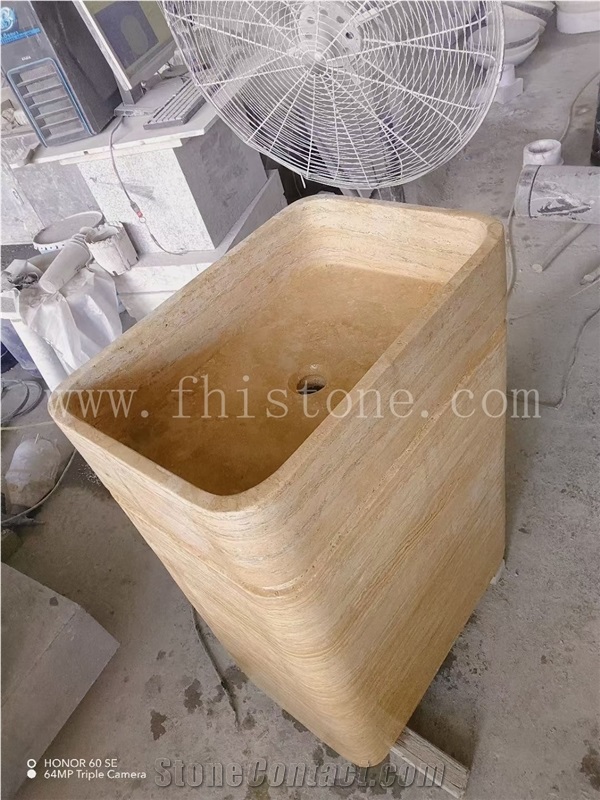 Travertine Wash Basin Pedestal  Bathroom Handcrafted