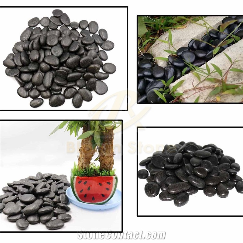 Polished River Pebble Stone Black Pebble For Garden