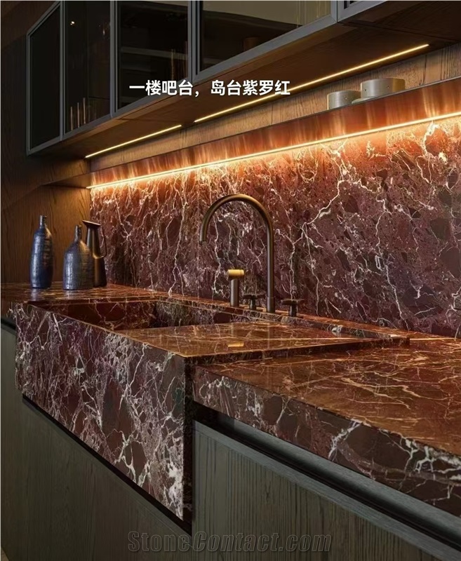 Custom Rosso Levanto Marble Kitchen Countertop